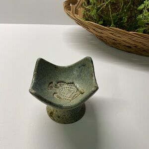 Handcrafted Pottery Pedestal Bowl – Fish Motif – Rustic Studio Pottery